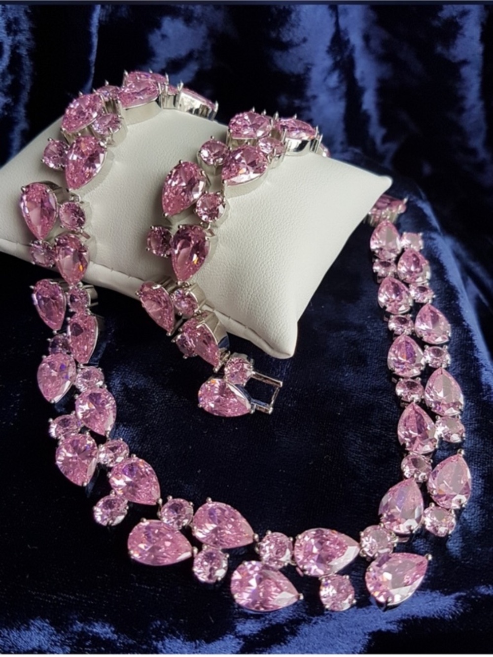 Swarovski Elements Pink Teardrop & Round Gemstone Statement Necklace & Studs NEW